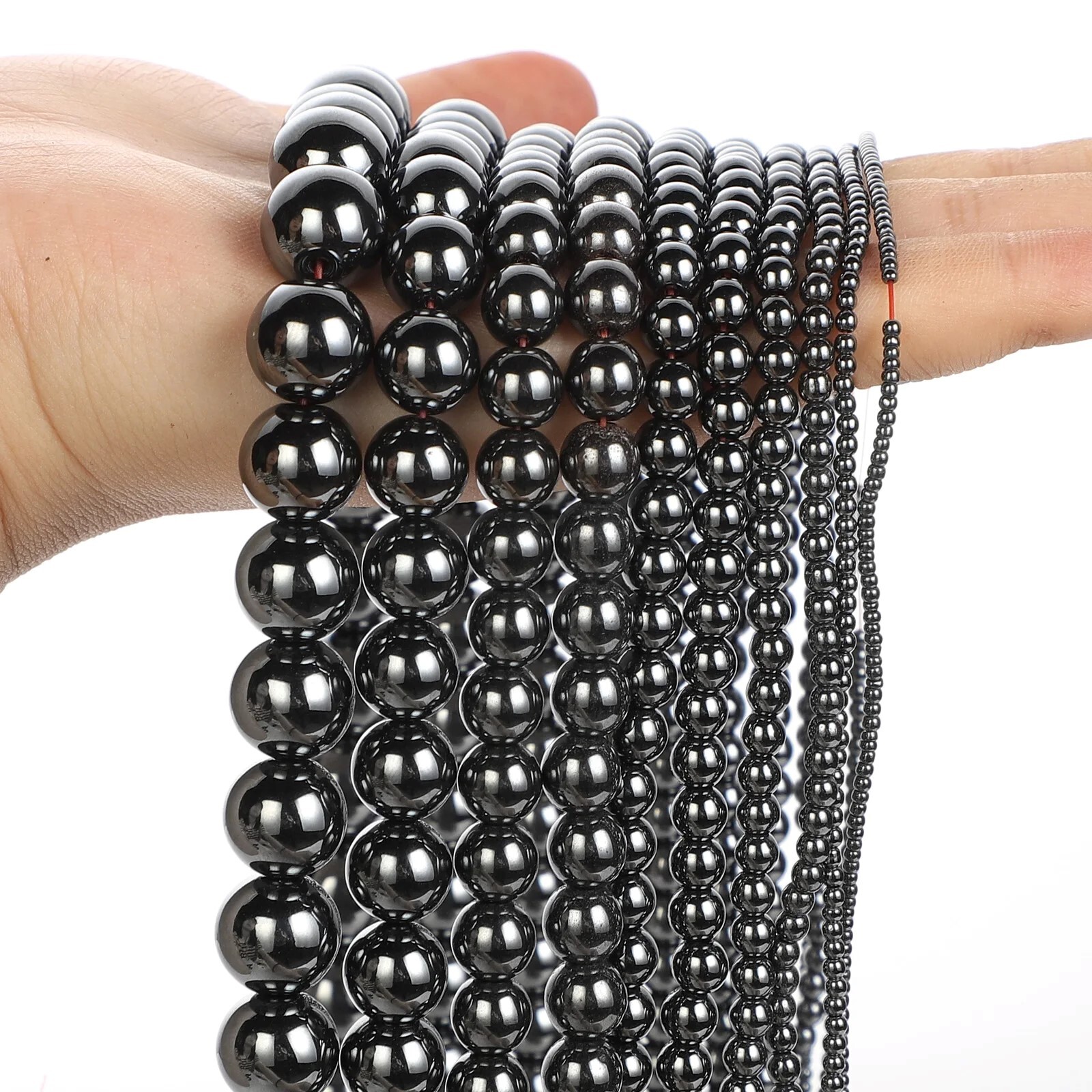4-12mm Natural Black Hematite Stone Round Loose Spacer Beads for Jewelry Making