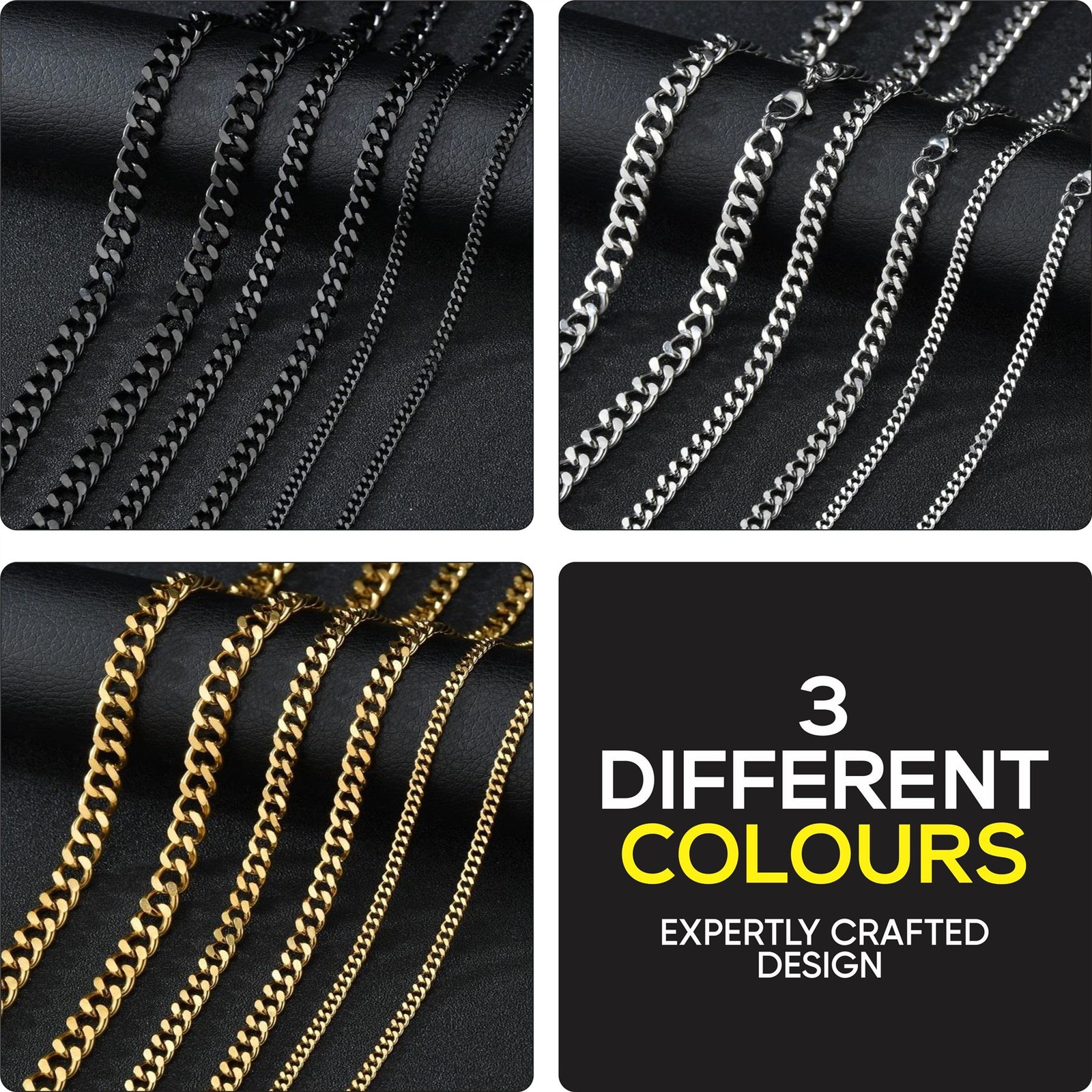 GOLD 316L STAINLESS STEEL 3MM WIDE 24 INCH LONG CUBAN MIAMI CURB CHAIN NECKLACE