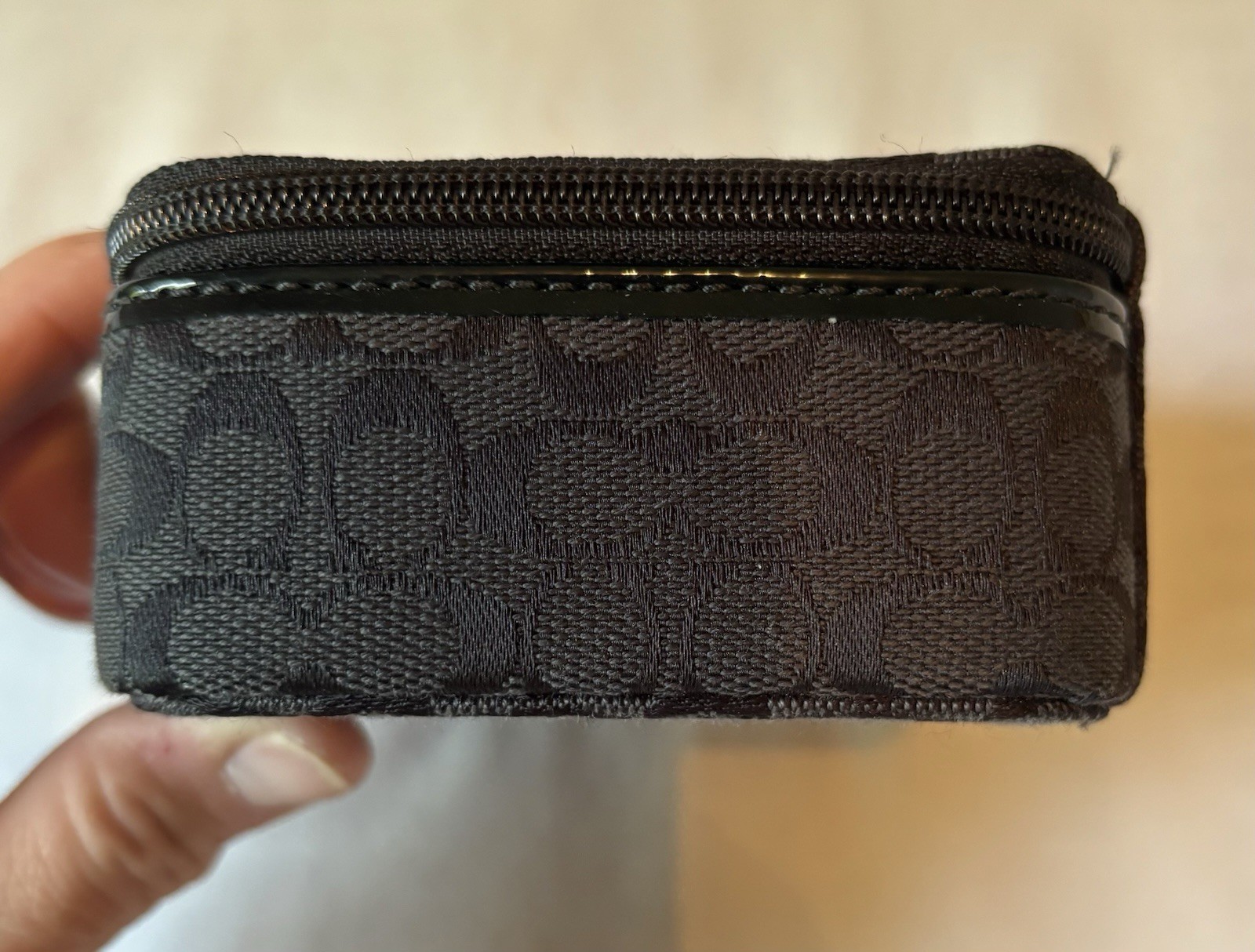 Authentic COACH Signature Monogram Travel Zip Around Jewelry Case BLACK