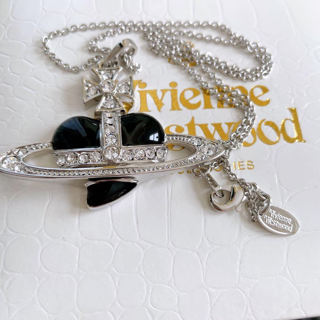 Diamante Black Heart Orb Necklace Pendant with drawstring
