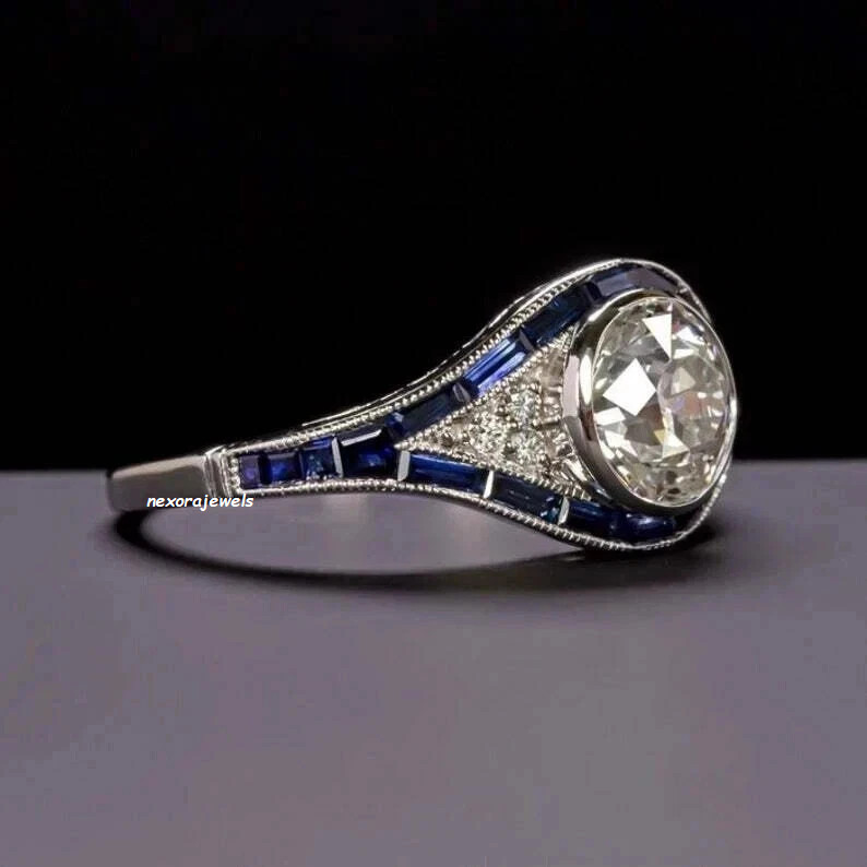 3Ct Art Deco Style Lab Created Diamond Engagement Wedding 14K White Gold FN Ring