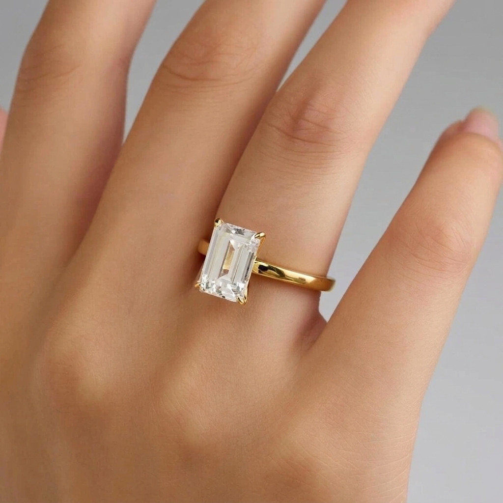 14K 2CT Solid Gold Emerald Cut Lab Grown Diamond New Solitaire Ring VS1