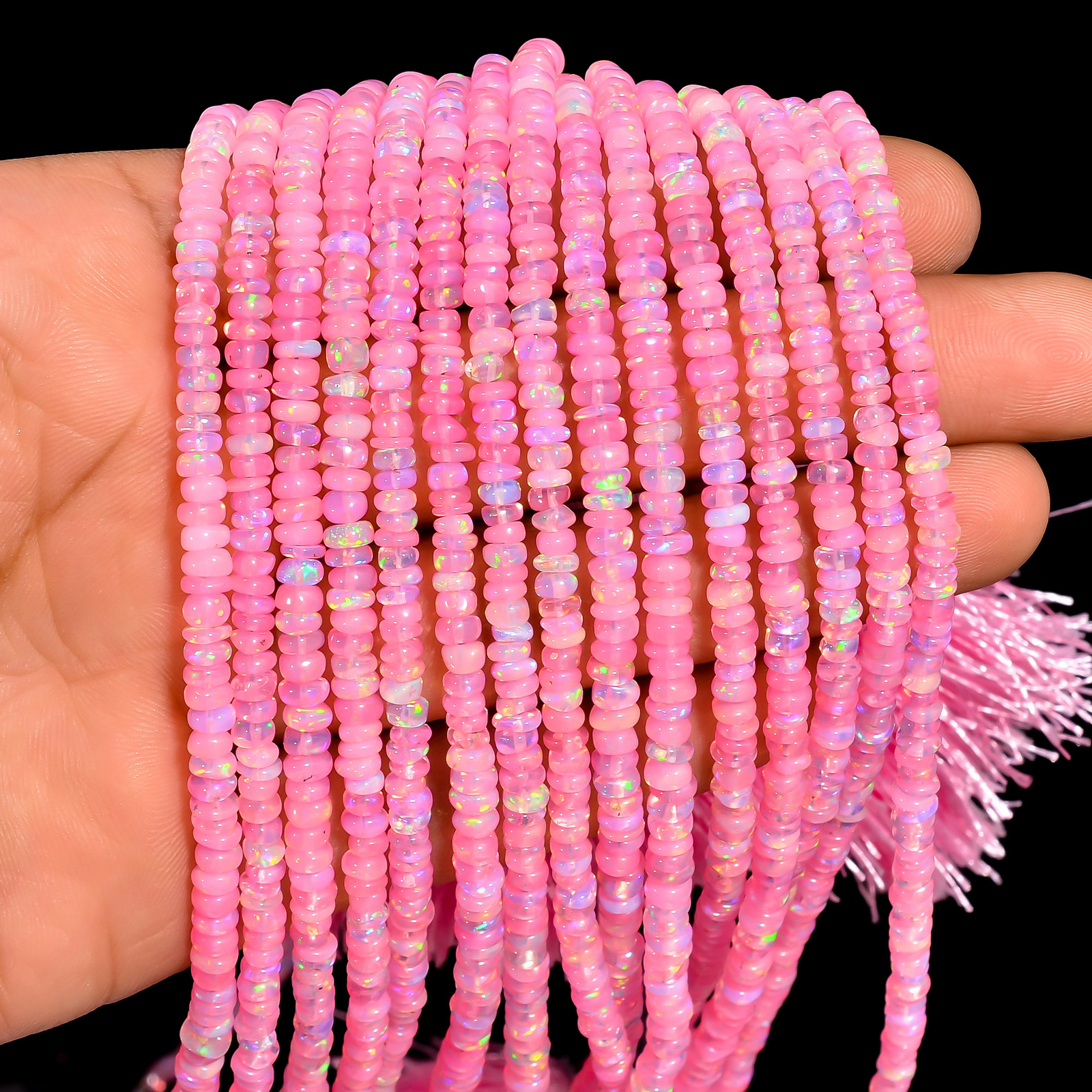 Pink Ethiopian Opal Gemstone Roundel Shape Smooth Beads 4X4X2 mm Strand 8″ EB697