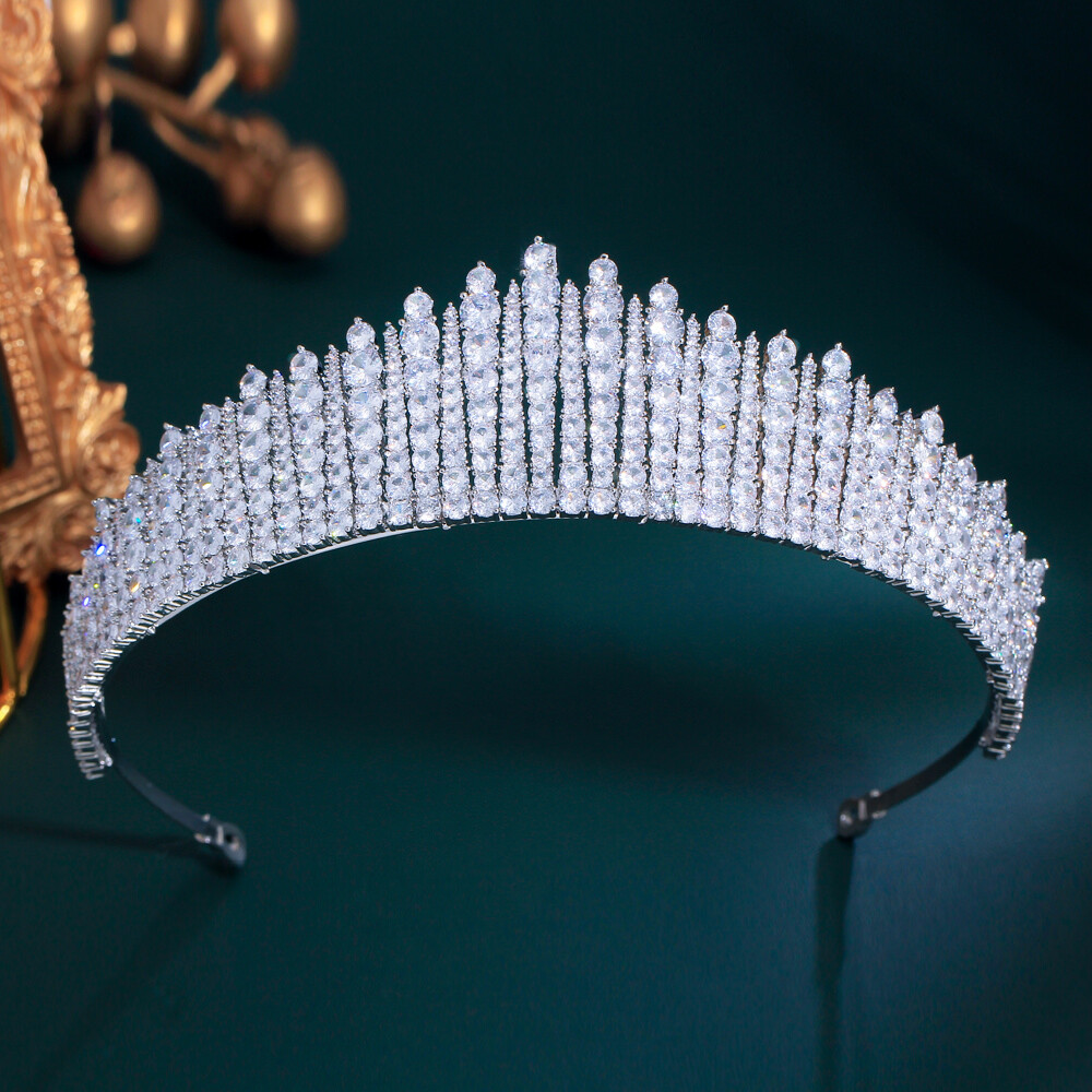 Women Silver Plated Cubic Zirconia Wedding Bridal Queen Prom Pageant Tiara Crown