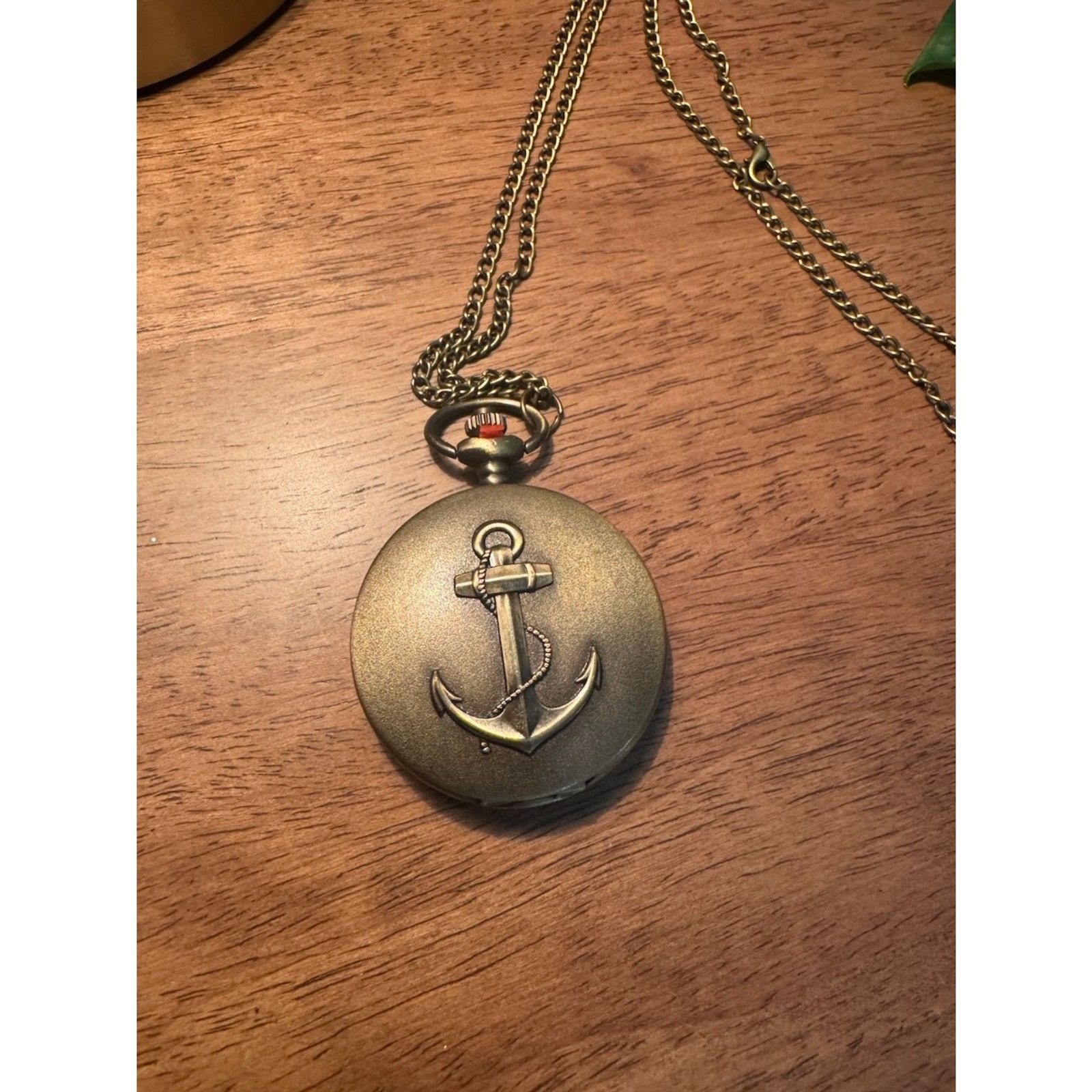Nautical Anchor Pocket Watch Bronze Tone Quartz Maritime
