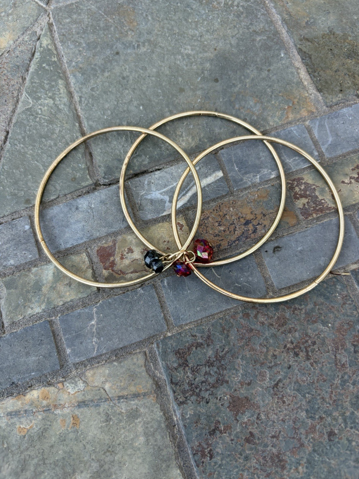 Set of 6 Stackable Gold & Silver Tone Bangle Charm Bracelets w/ Crystal Dangles