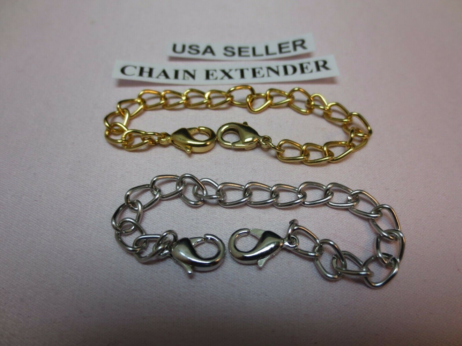 4″ 14 kt GOLD EP &14kt WHITE GOLD EP DOUBLE LOBSTER CLAW NECKLACE EXTENDER