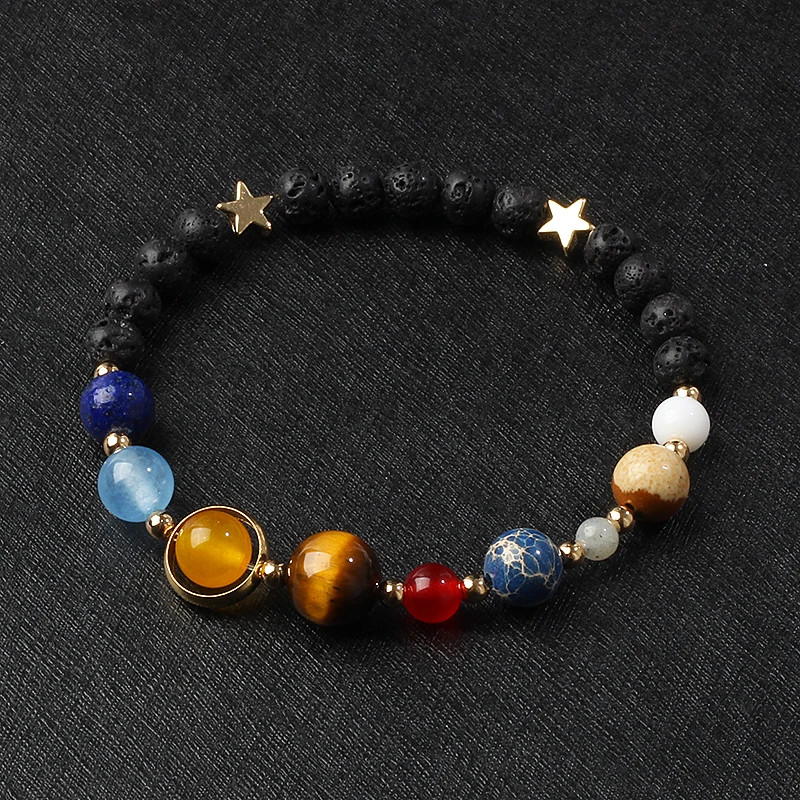 Stone Beaded Bracelet Solar System Planet Round Beads Unisex Bracelet Jewelry