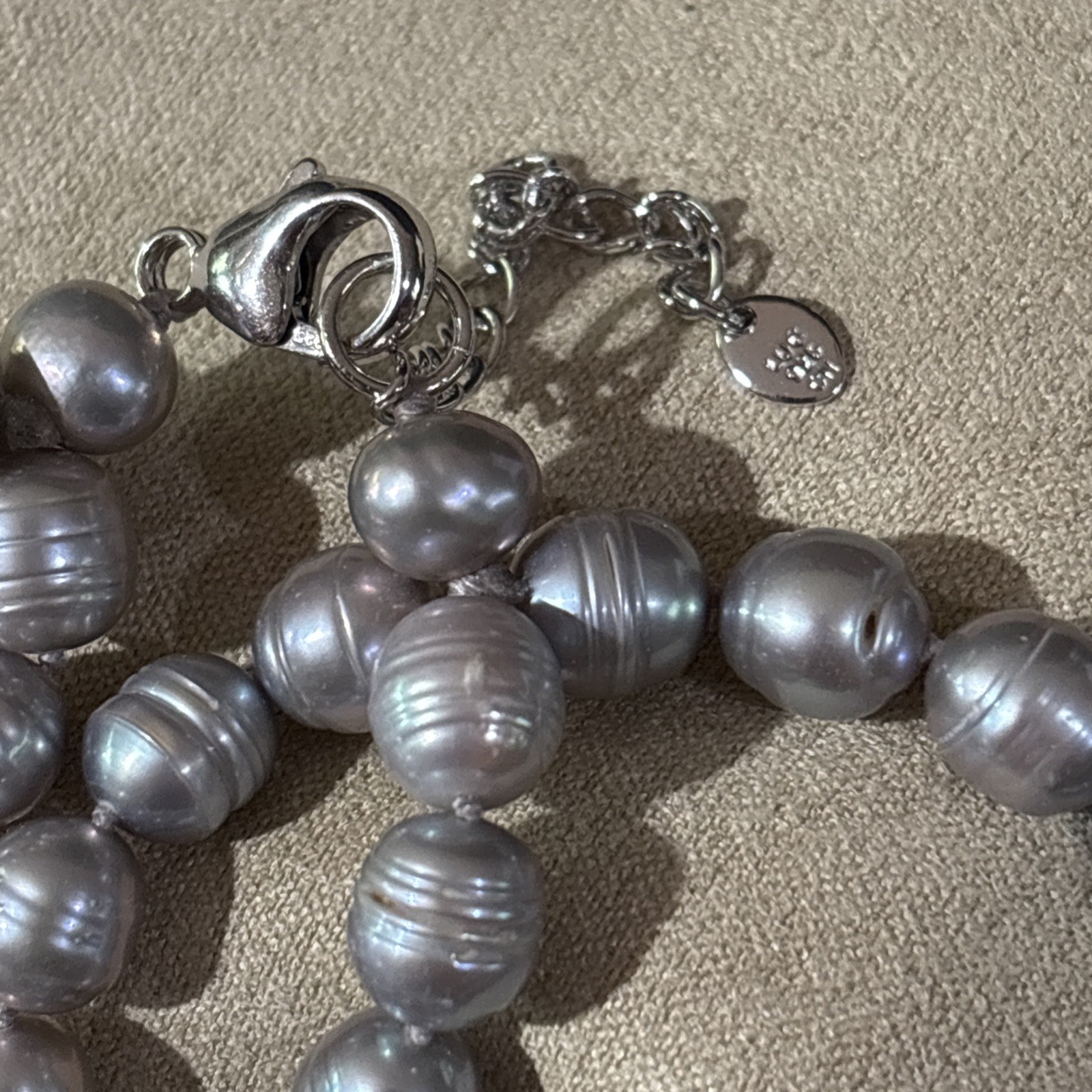 7-9mm Silver Cultured Pearl 3 Strand Rhodium Silver 18” Adjustable Necklace