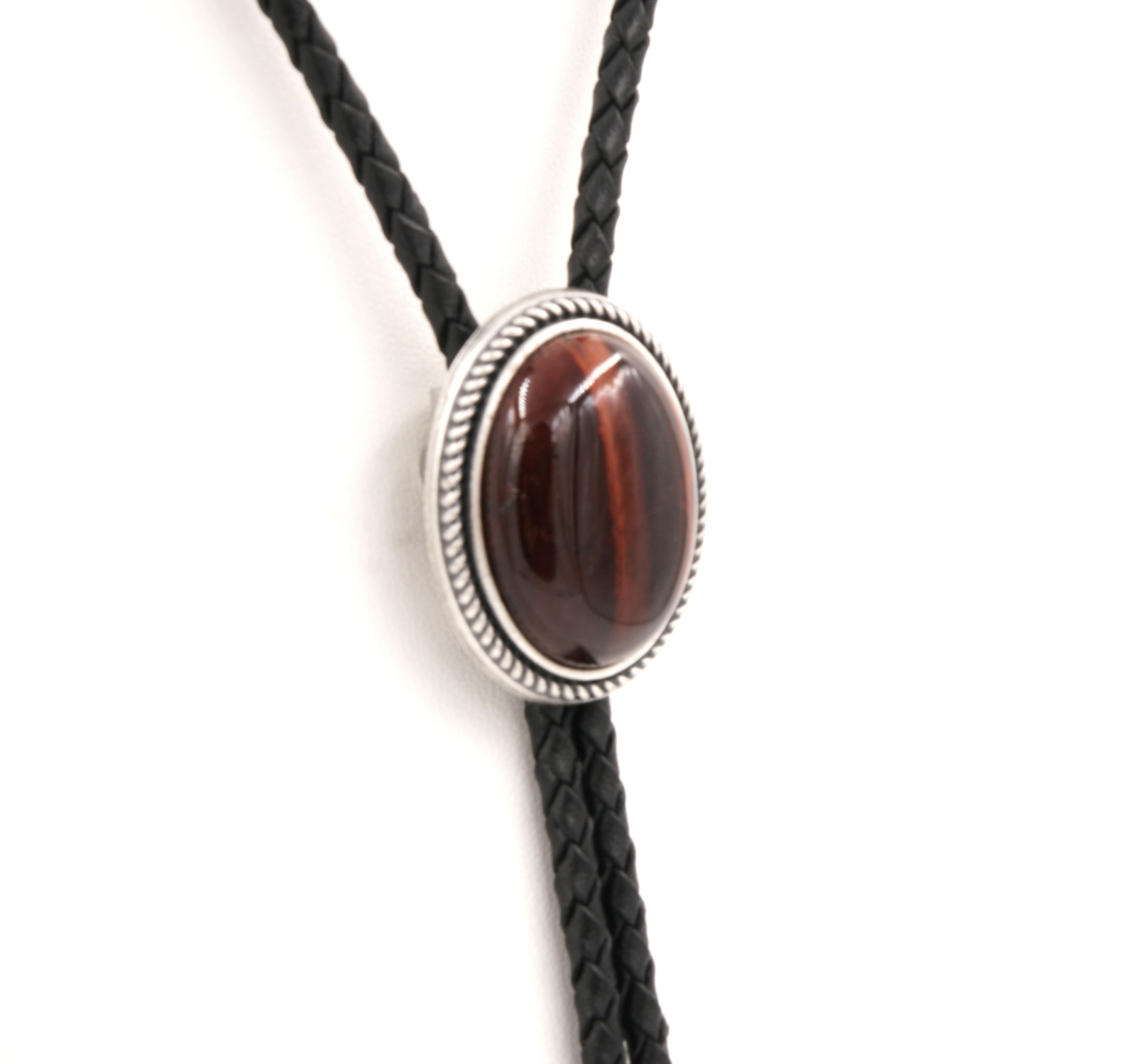 Hand Made Natural Tiger Eye Stone Western Cowboy Leather Bolo Neck Tie