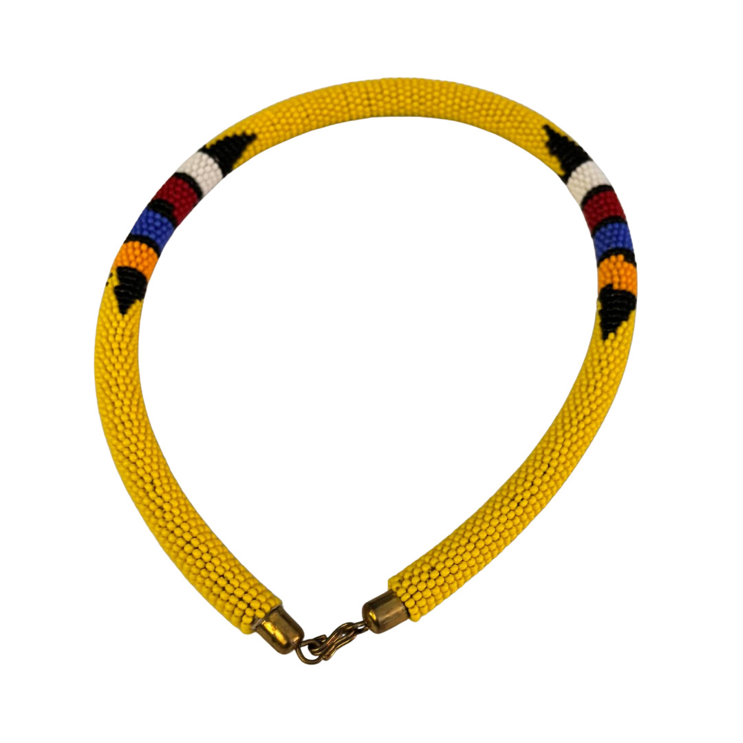 Choker Beaded Hand-Crafted Ethnic African Masai Jewelry Yellow Made in Kenya