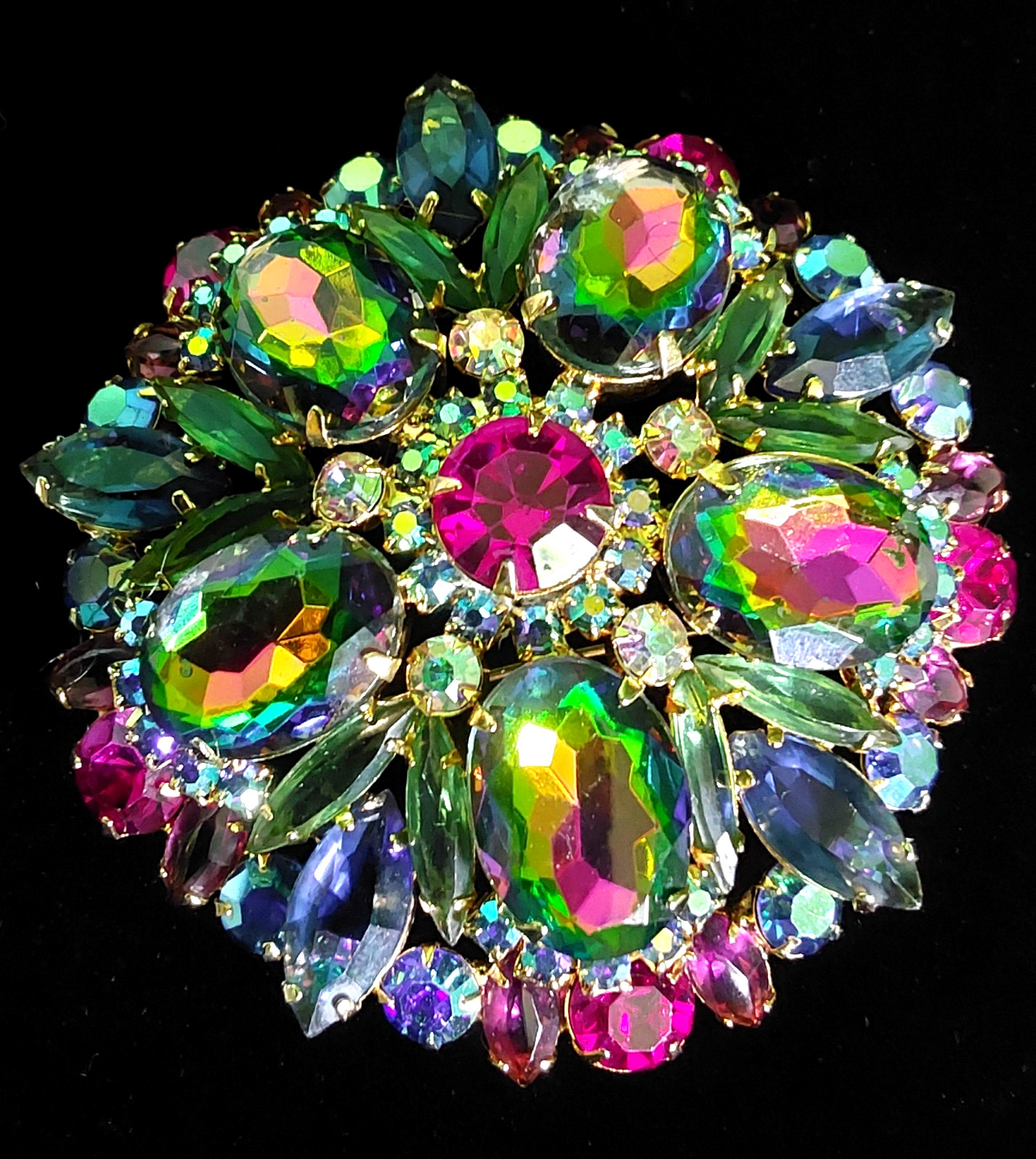 Juliana Rhinestone BRACELET BROOCH EARRING SET Book Pcs Watermelon Vitrail Rare