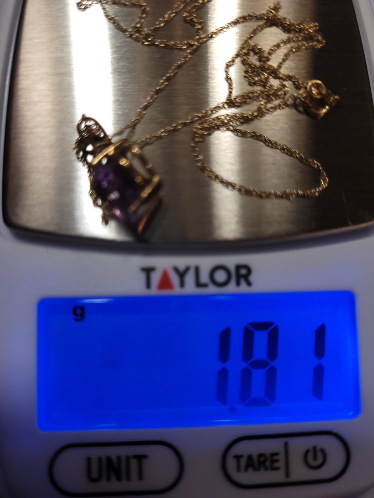 14k Yellow Gold Heart Shaped AMETHYST Pendant w 18″ Rope Chain 2 Cts 1.81 grams