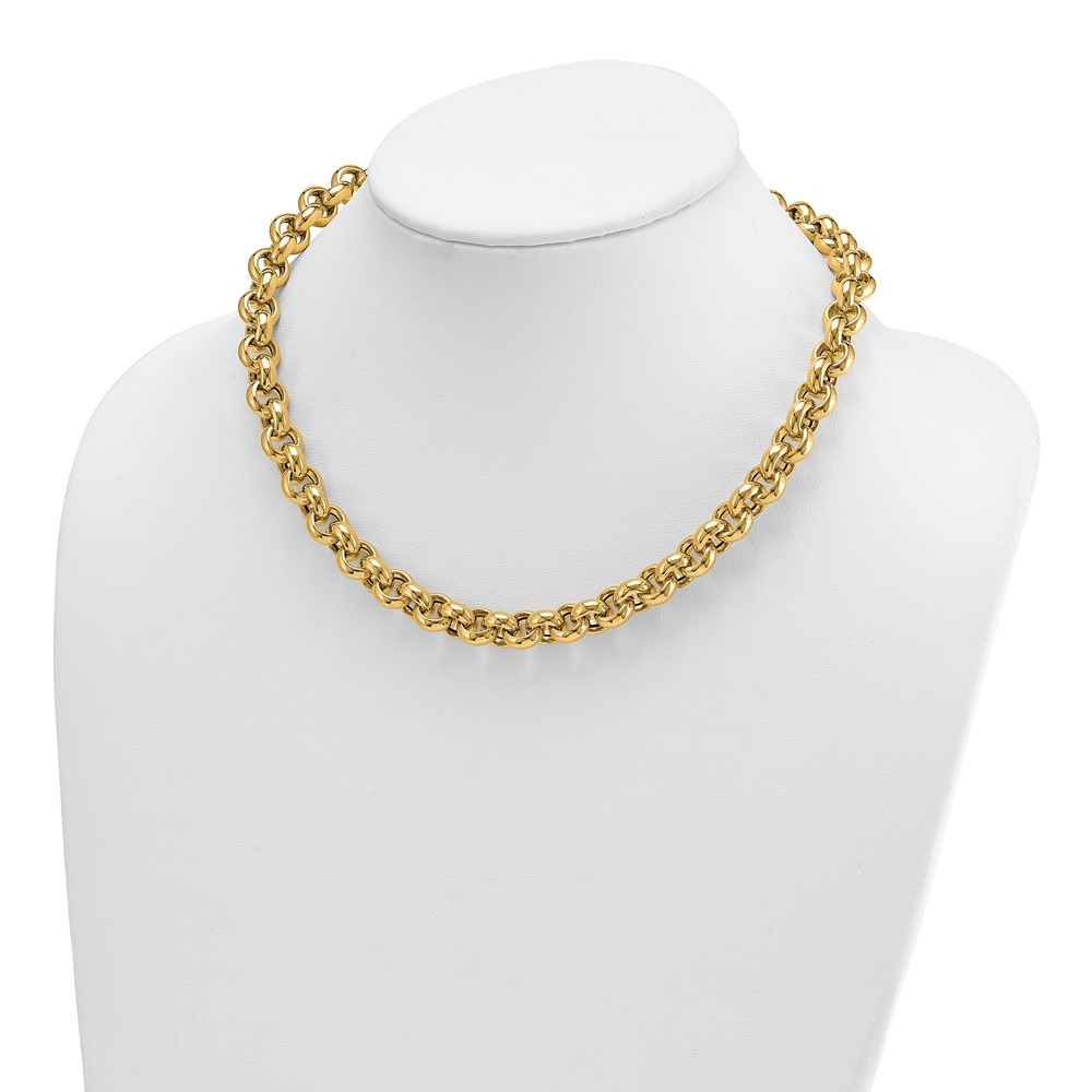 14k Yellow Gold Polished 10.6mm Open Link Rolo Necklace 18″ for Women 39.38g