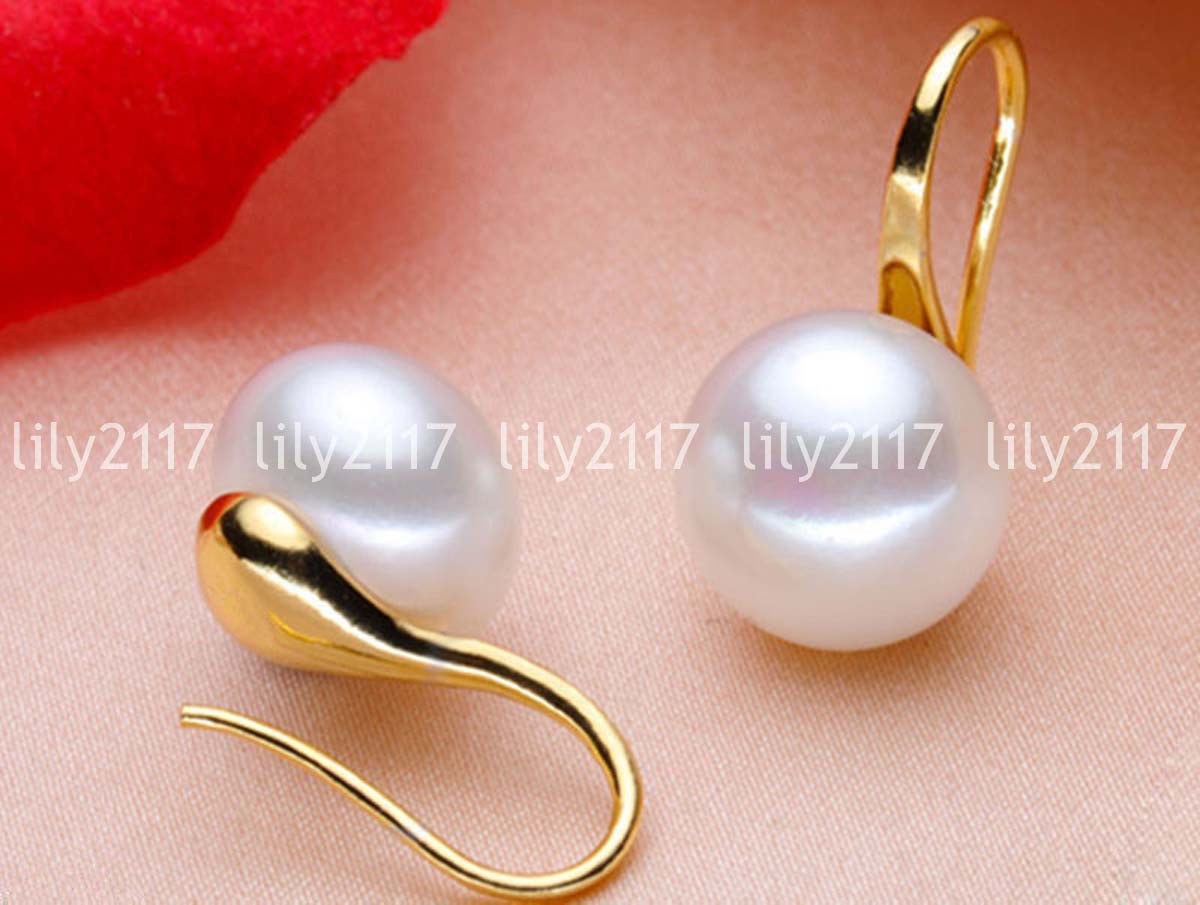 11-12mm White Akoya Natural Freshwater Pearl 14k Gold Plated Hook Earrings AAA