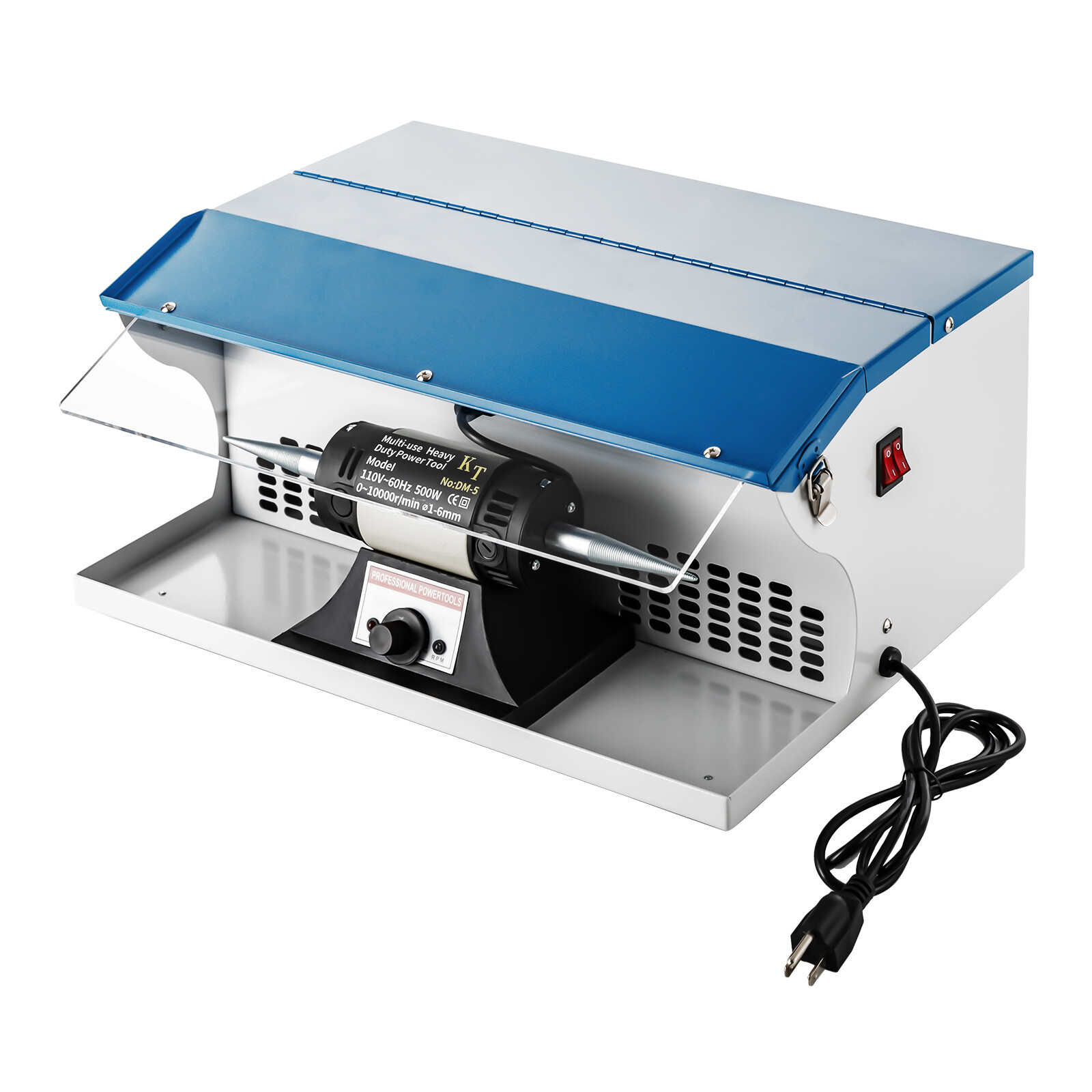 Benchtop Polishing Buffing Machine Jewelry Polisher Dust Collector W/ Light 500W
