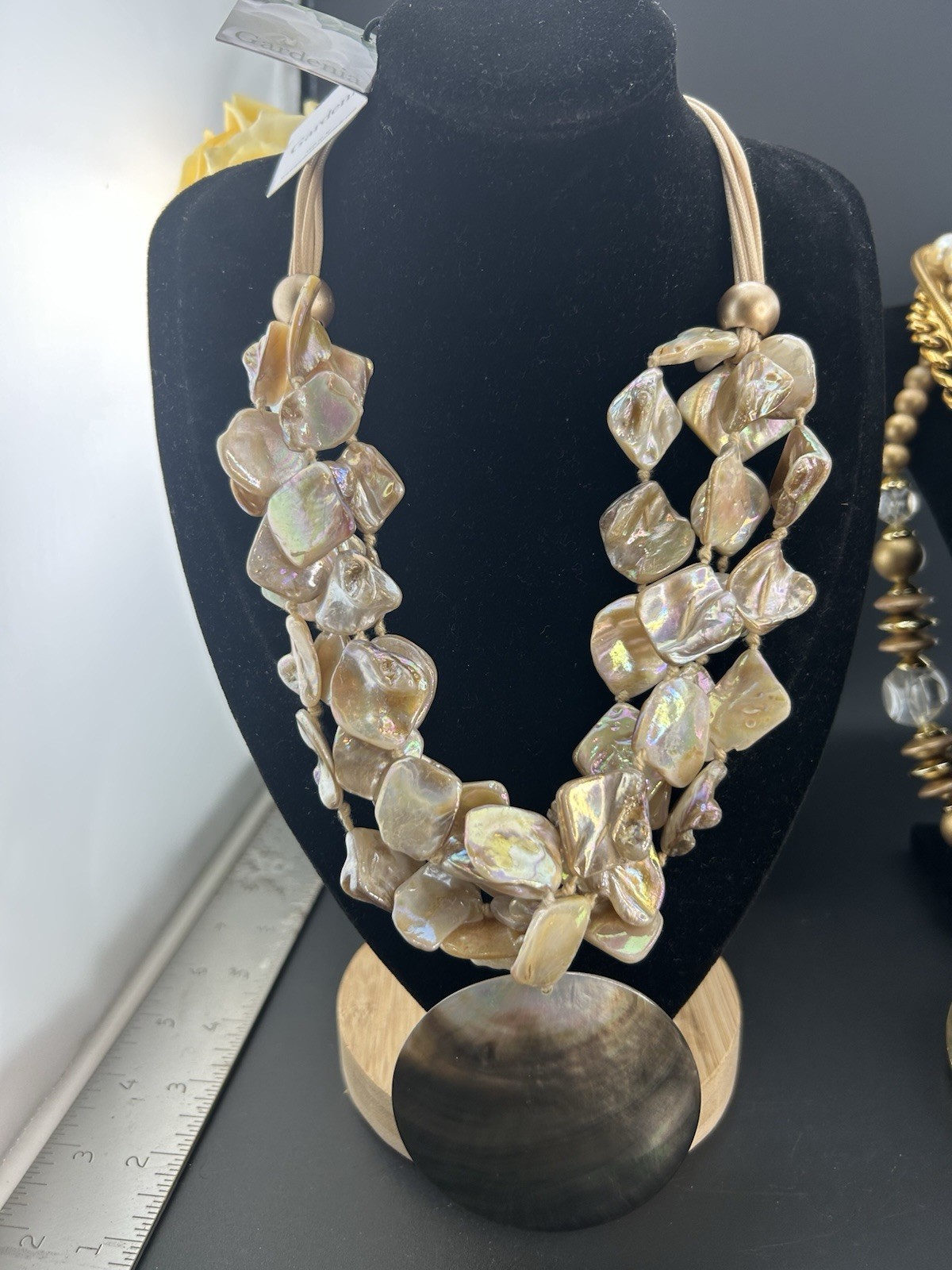 Gardenia Mother of Pearl Shell Statement Necklace Iridescent Boho Coastal Chic