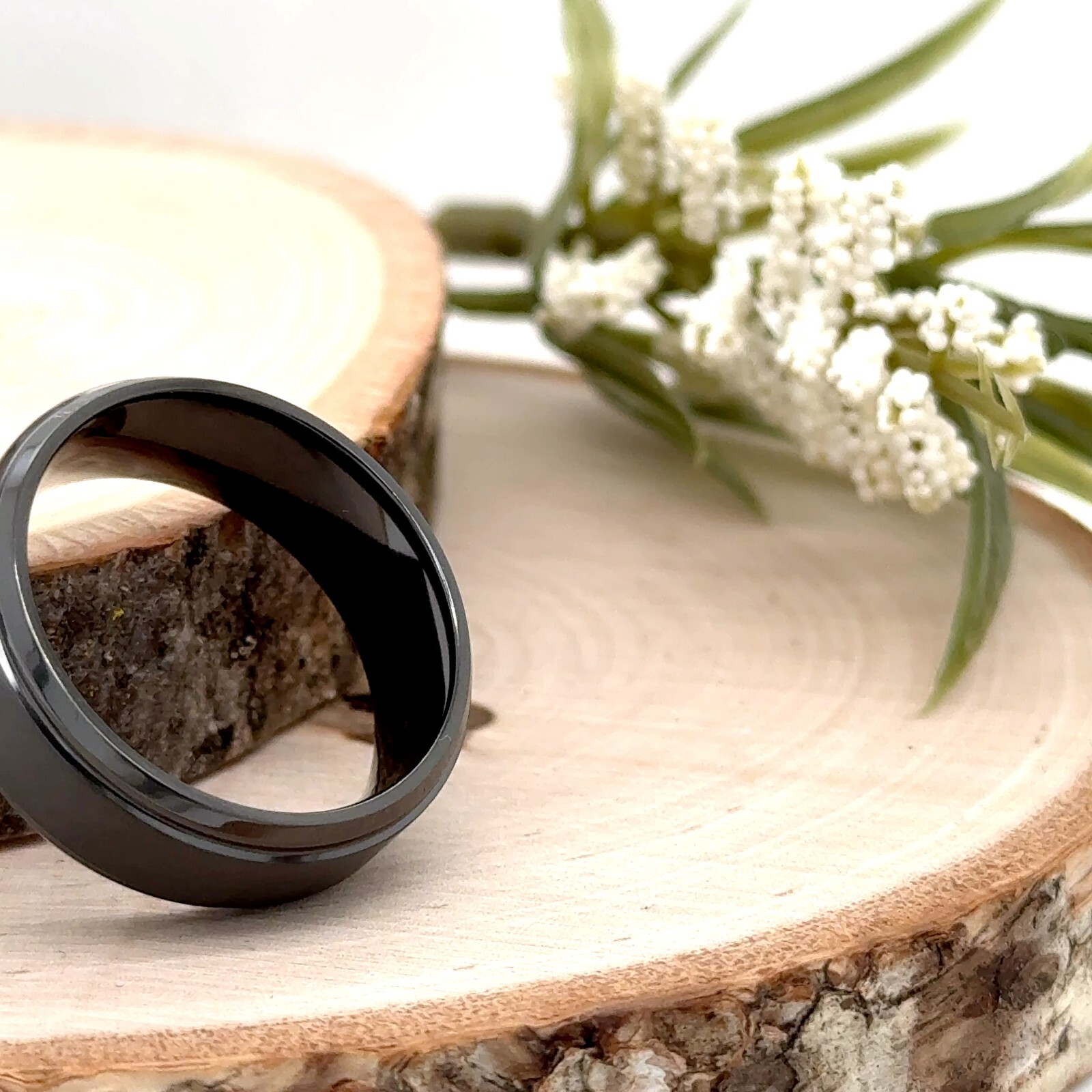 8mm Black Flat Zirconium Band For Christmas Slightly Rounded Polished Edges Ring