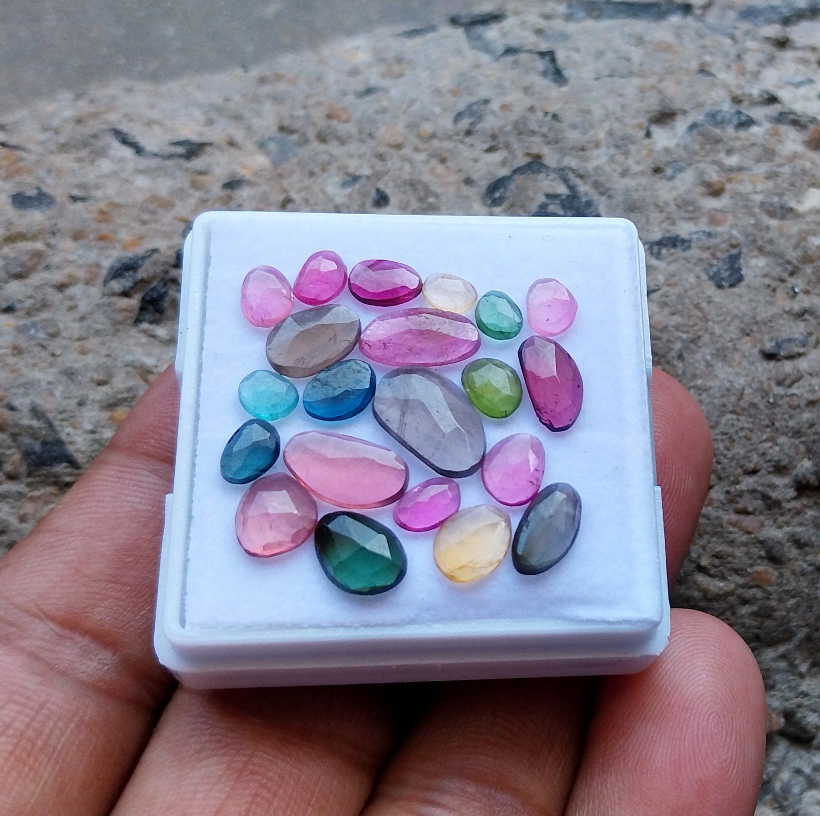 12 Ct 3.5×4.5 to 7×11.5 MM Natural Multi Color Tourmaline Rose Cut 21 Piece Lot