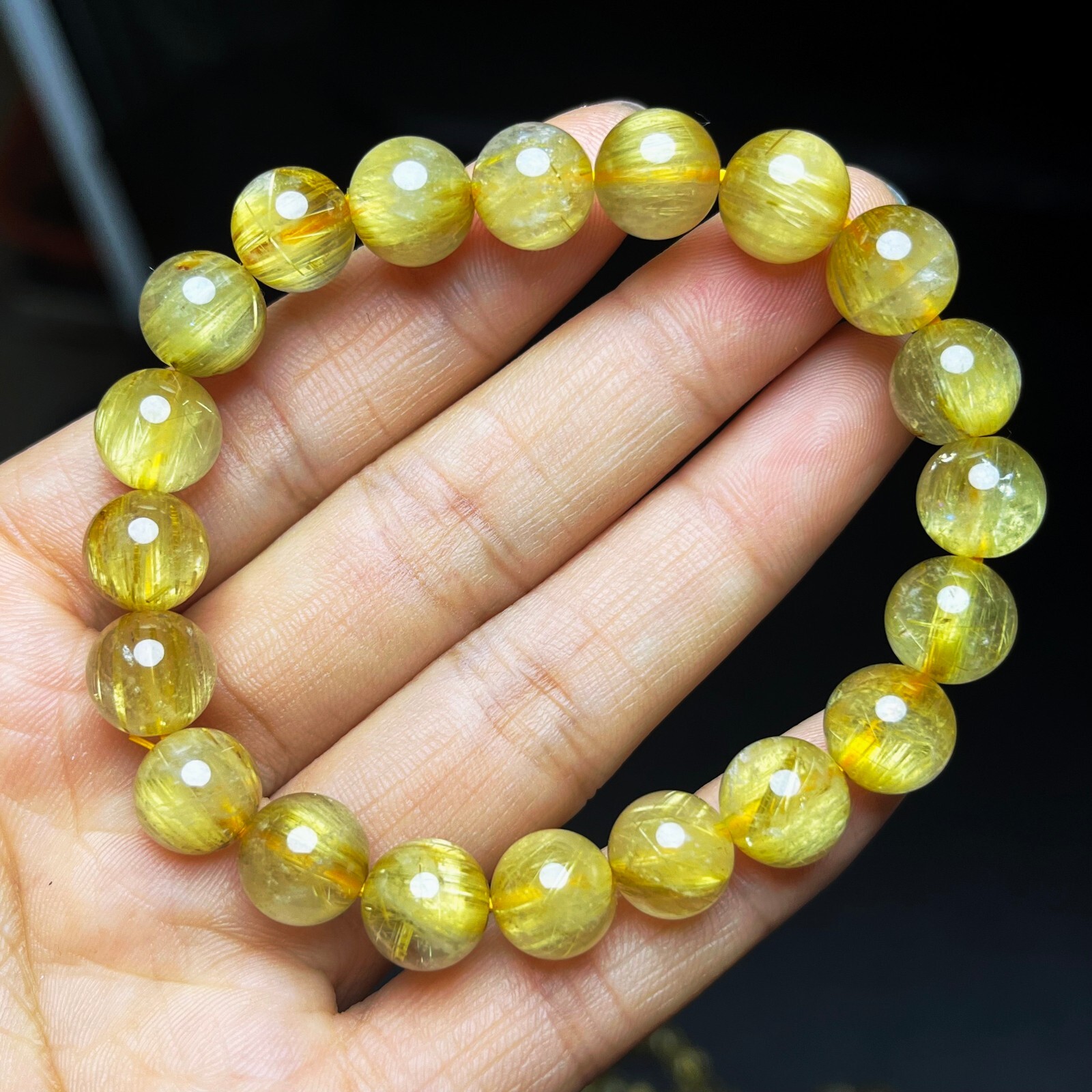 9.7mm Natural Gold Rutilated Quartz Stretch Crystal Beads Bracelet AAAA B27