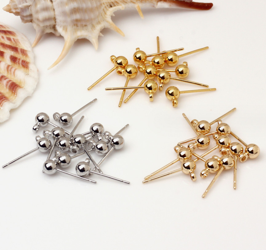 5Pairs Gold filled Earring Post Pin Ball Closed Ring Ear Stud Finding DIY S11