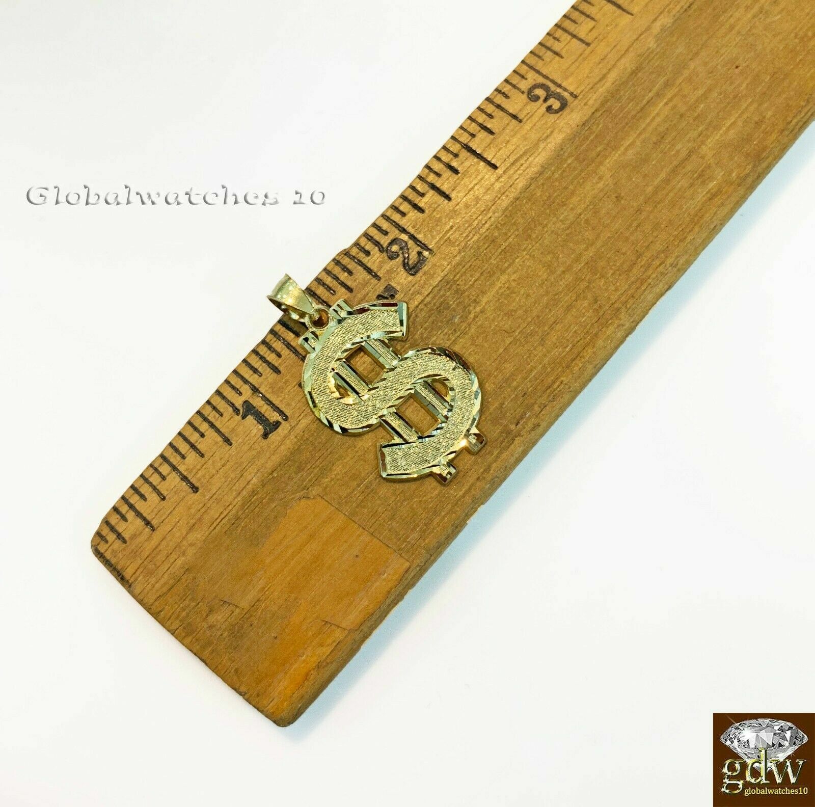 10k Gold Charm Pendant Dollar Money Sign with Franco Chain in 20 22 24 26 Inch