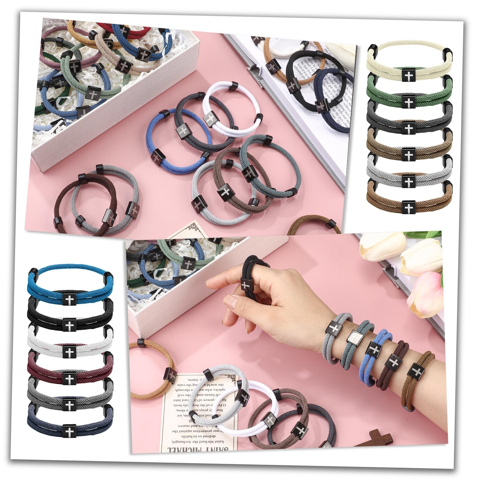 24 Pcs Braided Cross Bracelets – Adjustable Christian Jewelry for Men & Women, F