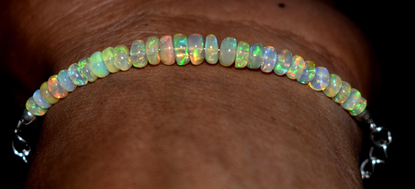 Solid 925 Sterling Silver Natural Ethiopian Opal Gemstone Beads 7″Bracelet F1925