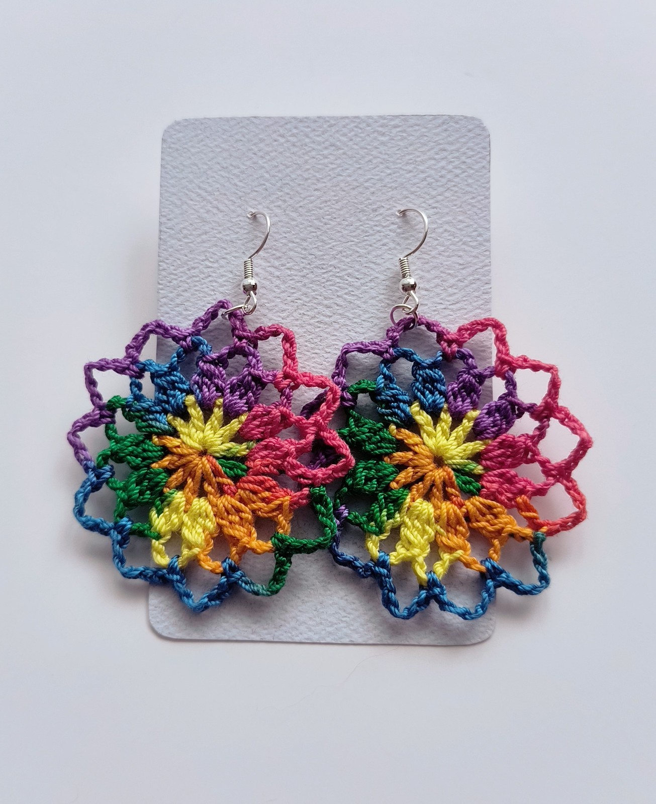 Crochet Earrings, Round , Handmade USA, Brand New, Boho Chic Retro