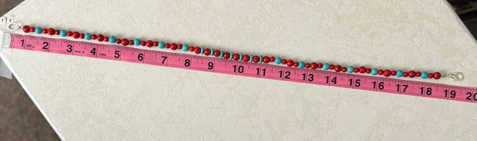 Handmade turquoise and red stone beaded necklace