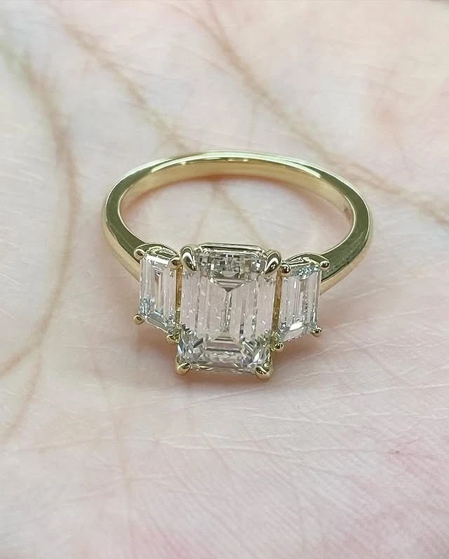Wedding Ring 6.50 Ct Real Emerald Cut Lab Grown Diamond in Solid 18K Yellow Gold