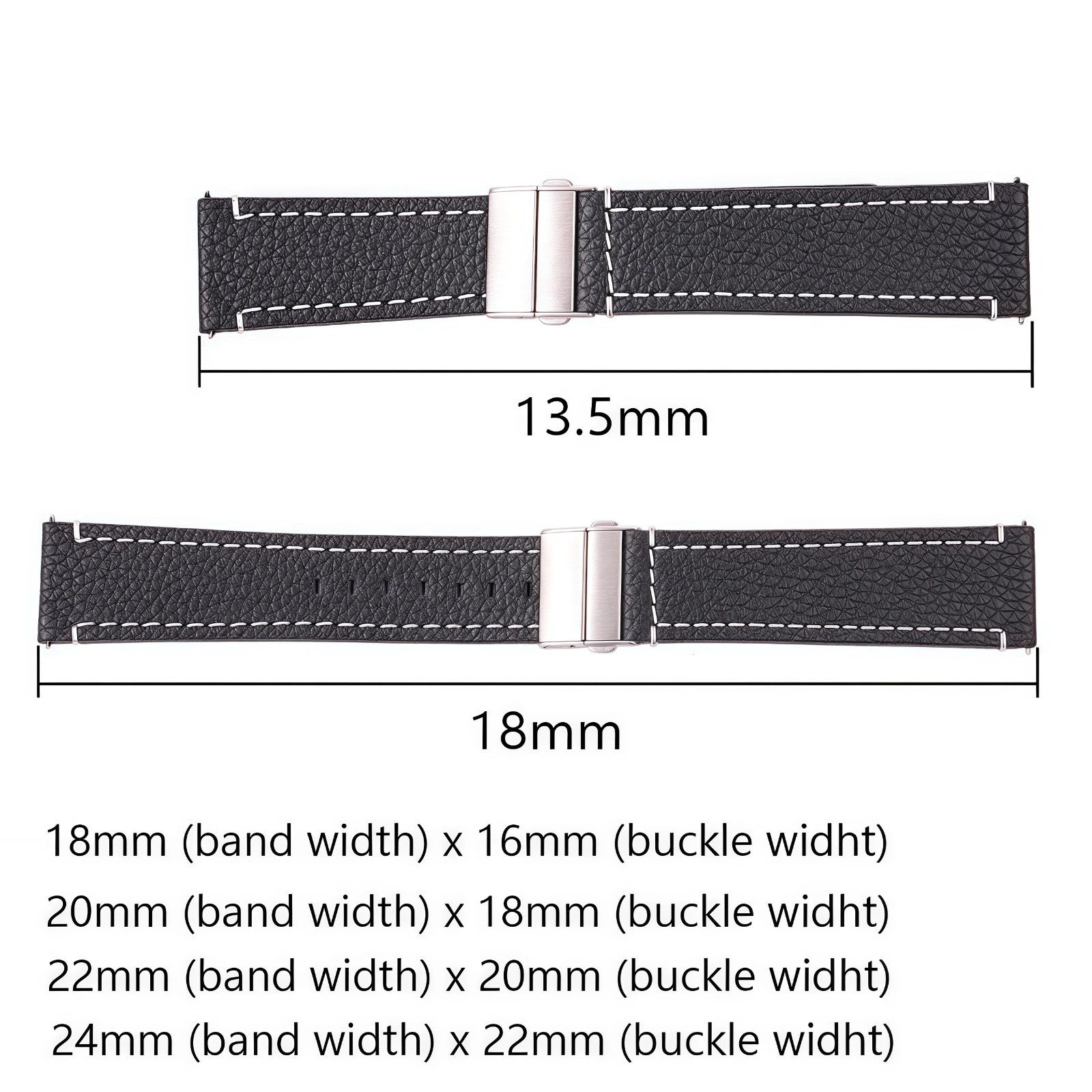 Genuine Leather Watchband Soft Cowhide Watch Strap With Deployment Clasp 18mm 20