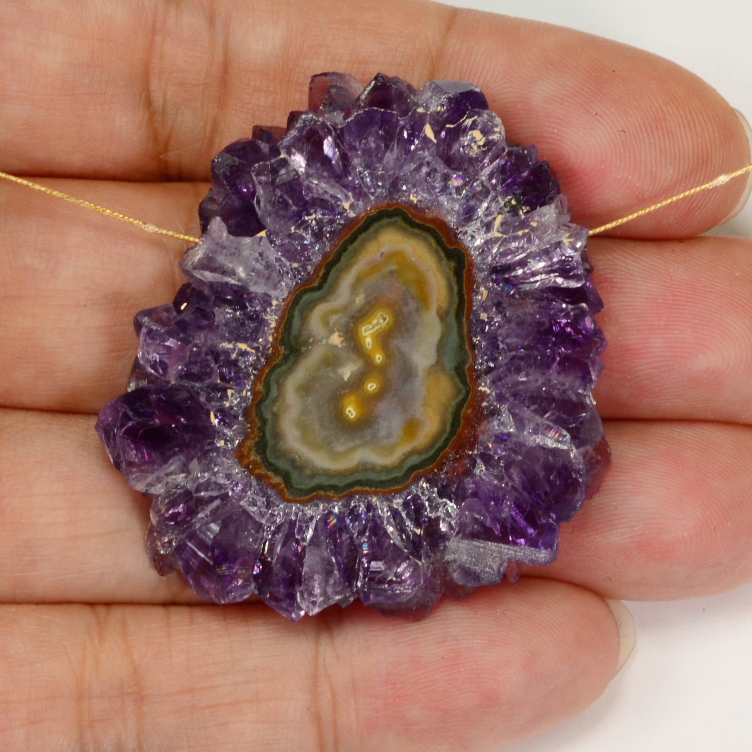 55.25CT Amethyst Stalactite Side Drilled Slice Bead FOCAL