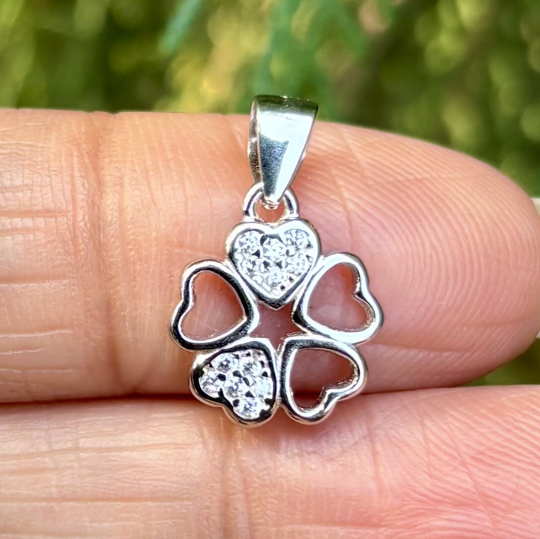 925 Sterling Silver Flower Floral Charm Pendant Cz Small Minimal Jewelry 1.22 g