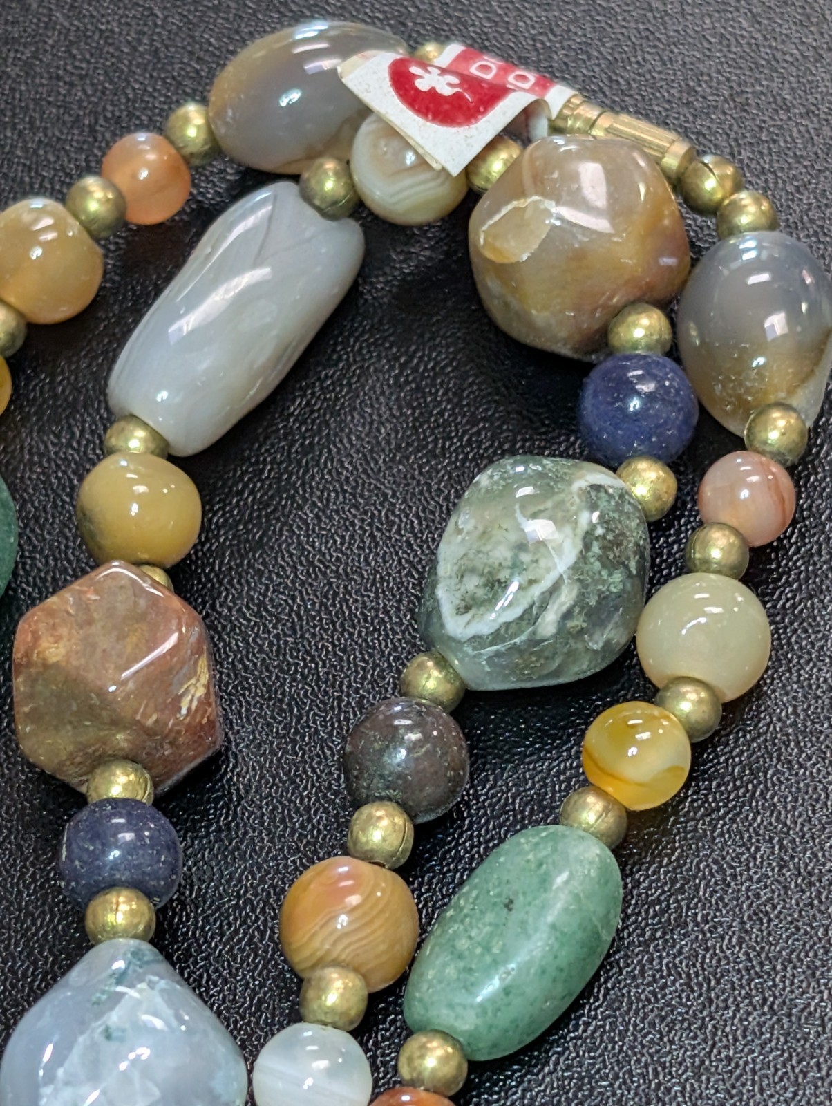 Vintage Chunky Multi Agate Carnelian Quartz Stone Bead Necklace Made in India