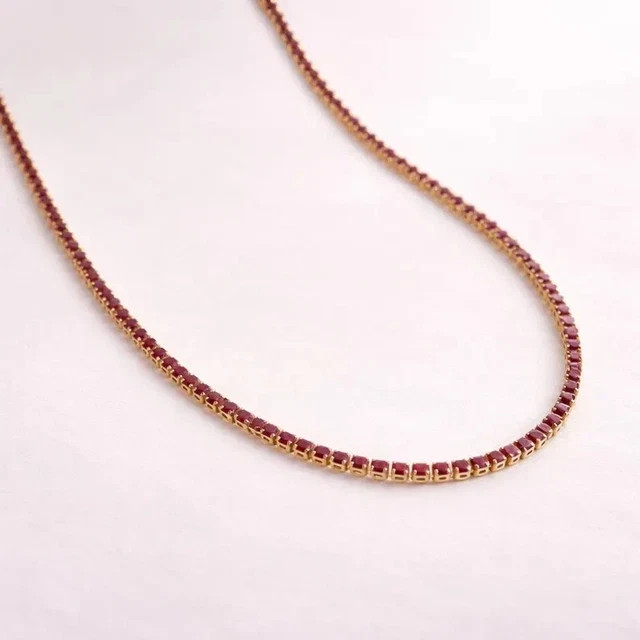 12Ct Round Cut Lab Created Ruby Women’s 14K Yellow Gold Finish Tennis Necklace
