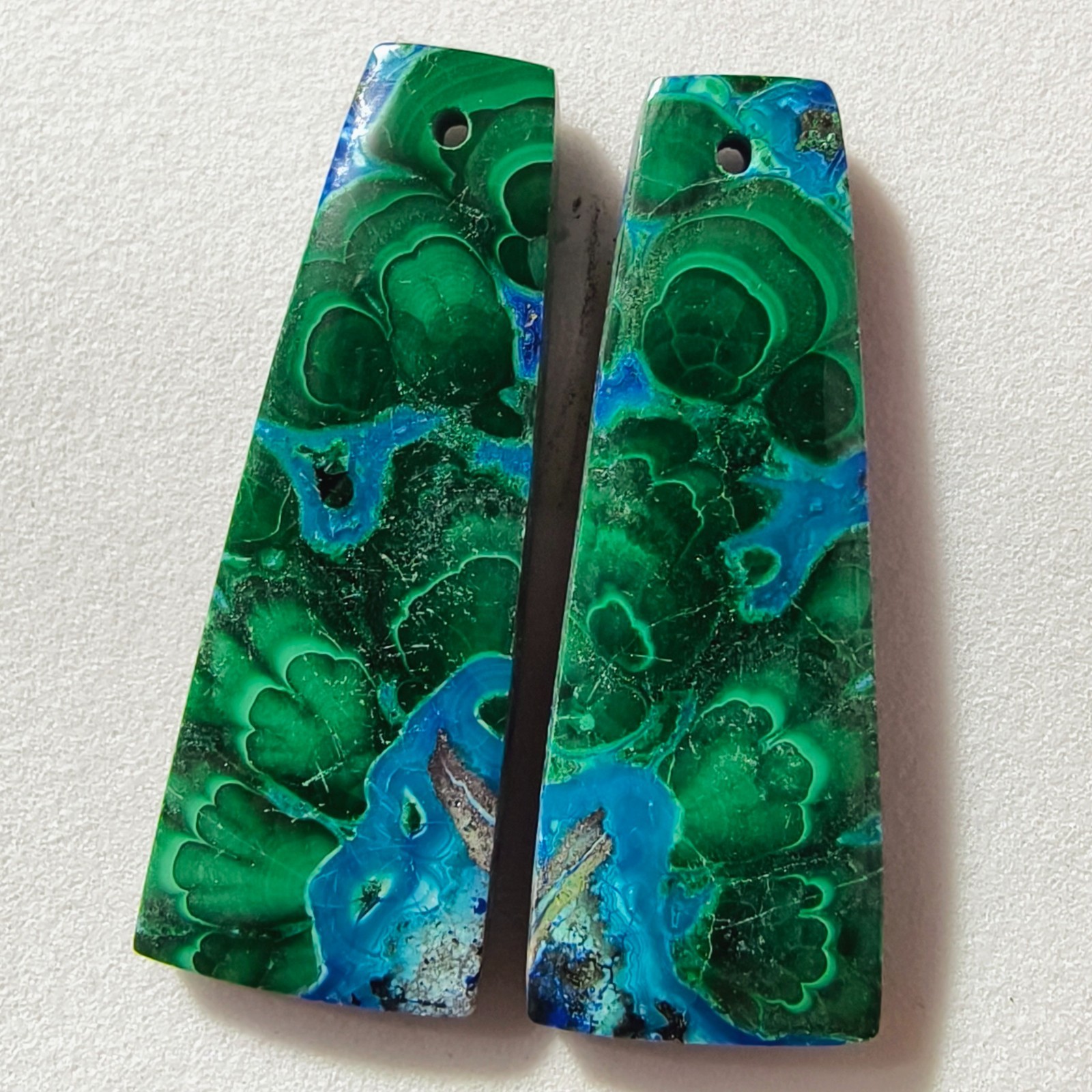 48 Cts Natural Chrysocolla Malachite Drilled Pair Cabochon Gemstone 35.2X12.9 MM