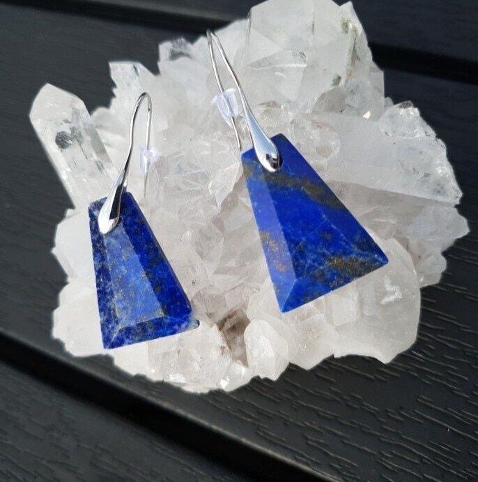 Natural Stone Lapis Lazuli Women Earrings Dark Blue Dangle Earrings Jewelry Gift