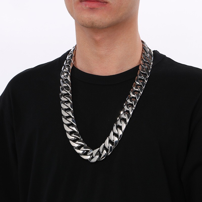 Mens Choker Large Stainless Steel Miami Cuban Chain Necklace 24mm 26” Polished