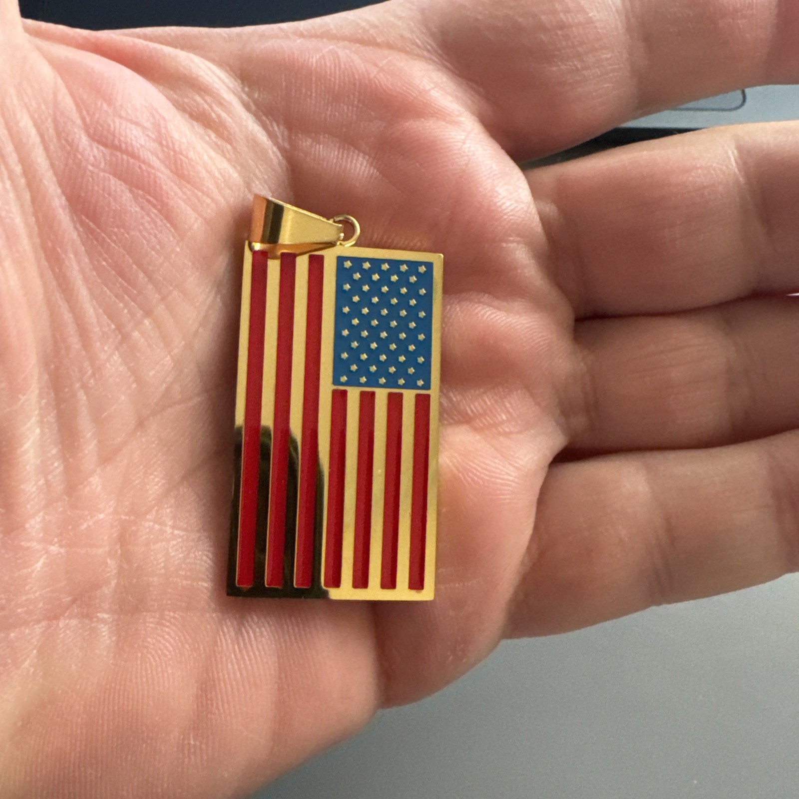 American Flag Pendant Gold Plated Stainless Steel 24” Chain USA America Gift