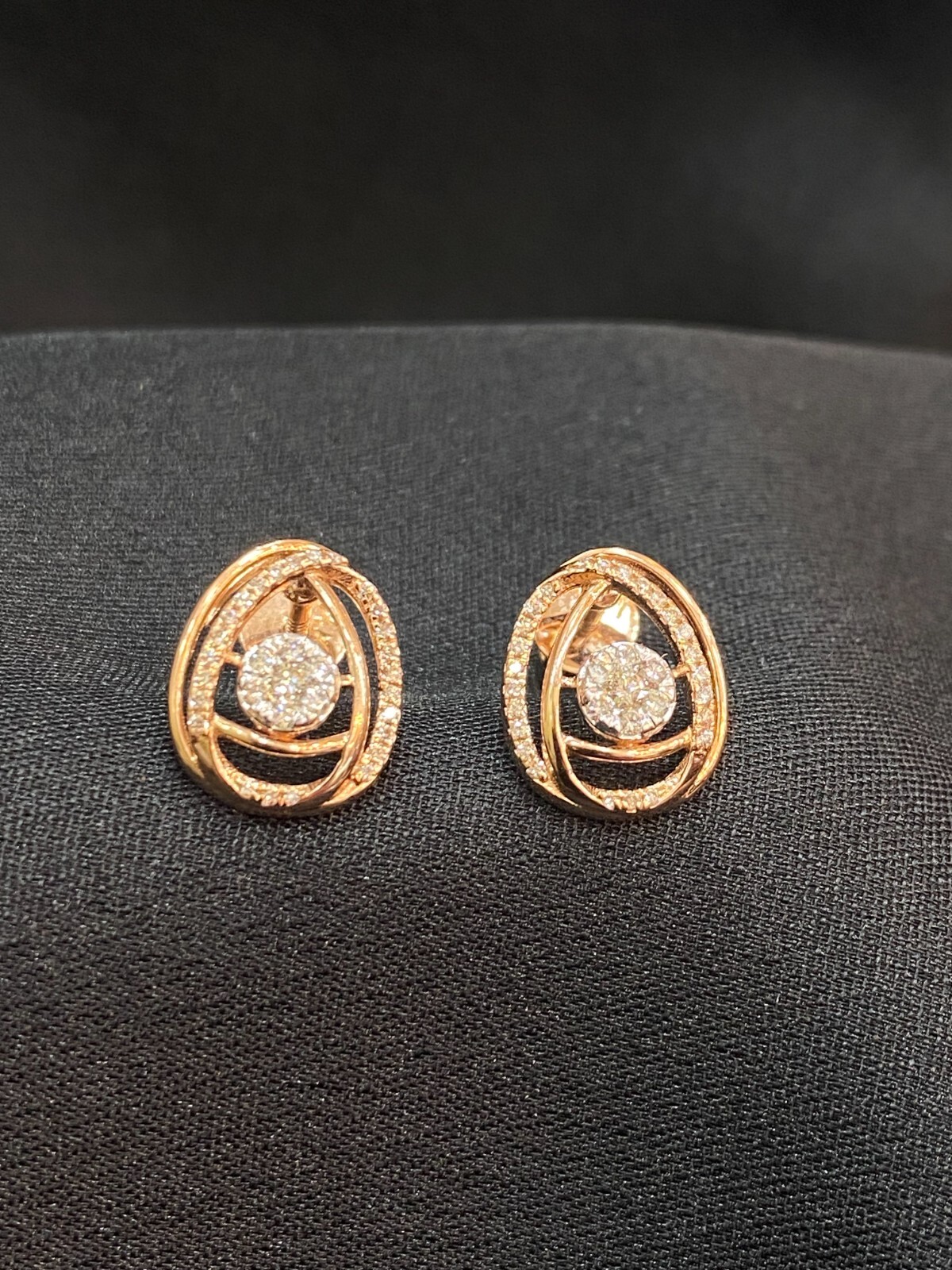 Pave 0.45 Cts Round Brilliant Cut Natural Diamonds Stud Earrings 14K Rose Gold