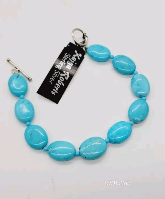 Kajya Roberts Sterling Silver Turquoise Bracelet Toggle 9 in