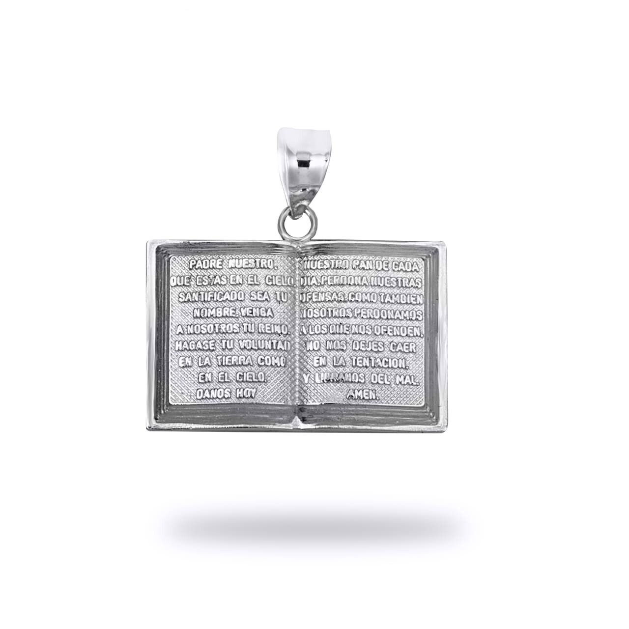 Silver Spanish Open Bible Pendant Necklace