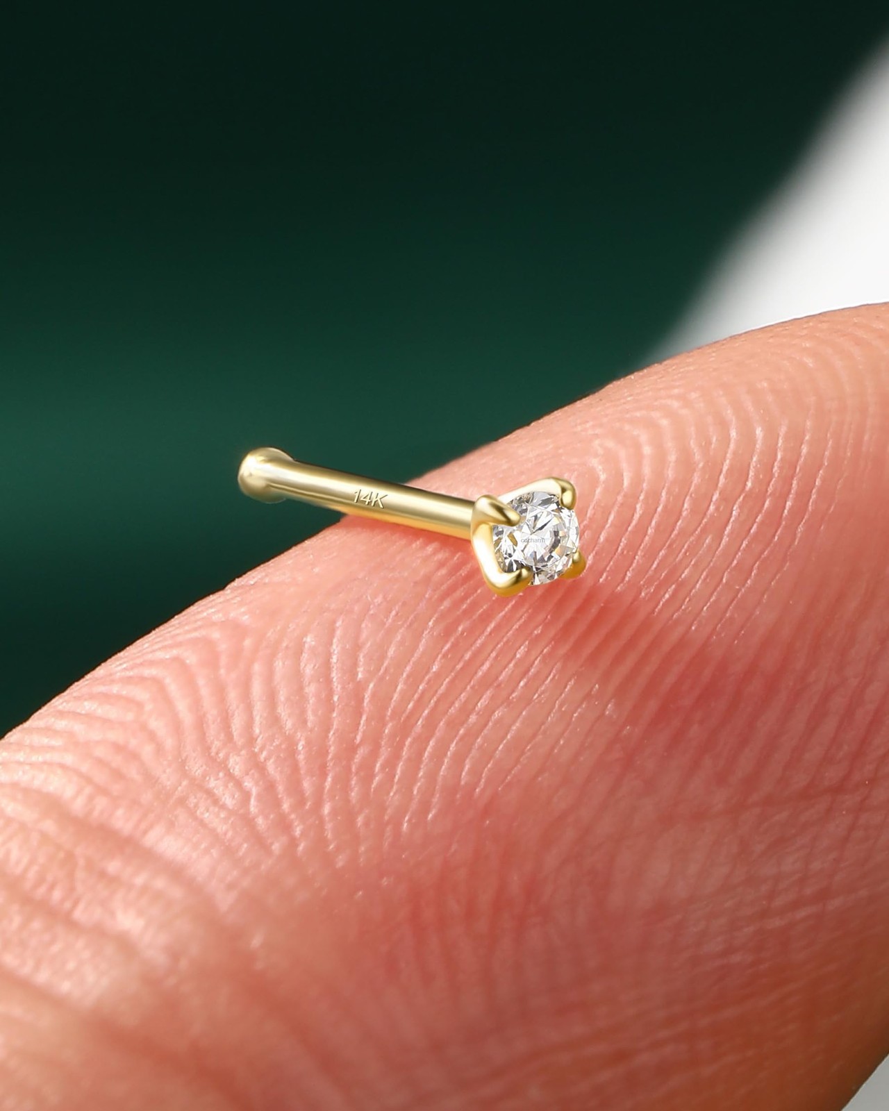 14K Solid Gold Bone L Bend Nose Stud 22g 18g 20g 1.5mm 2mm 3mm CZ Yellow Gold…