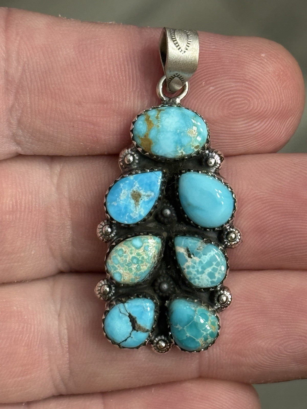 STERLING SILVER SIERRA BELLA WHITE WATER MIX TURQUOISE BAR CLUSTER PENDANT .925