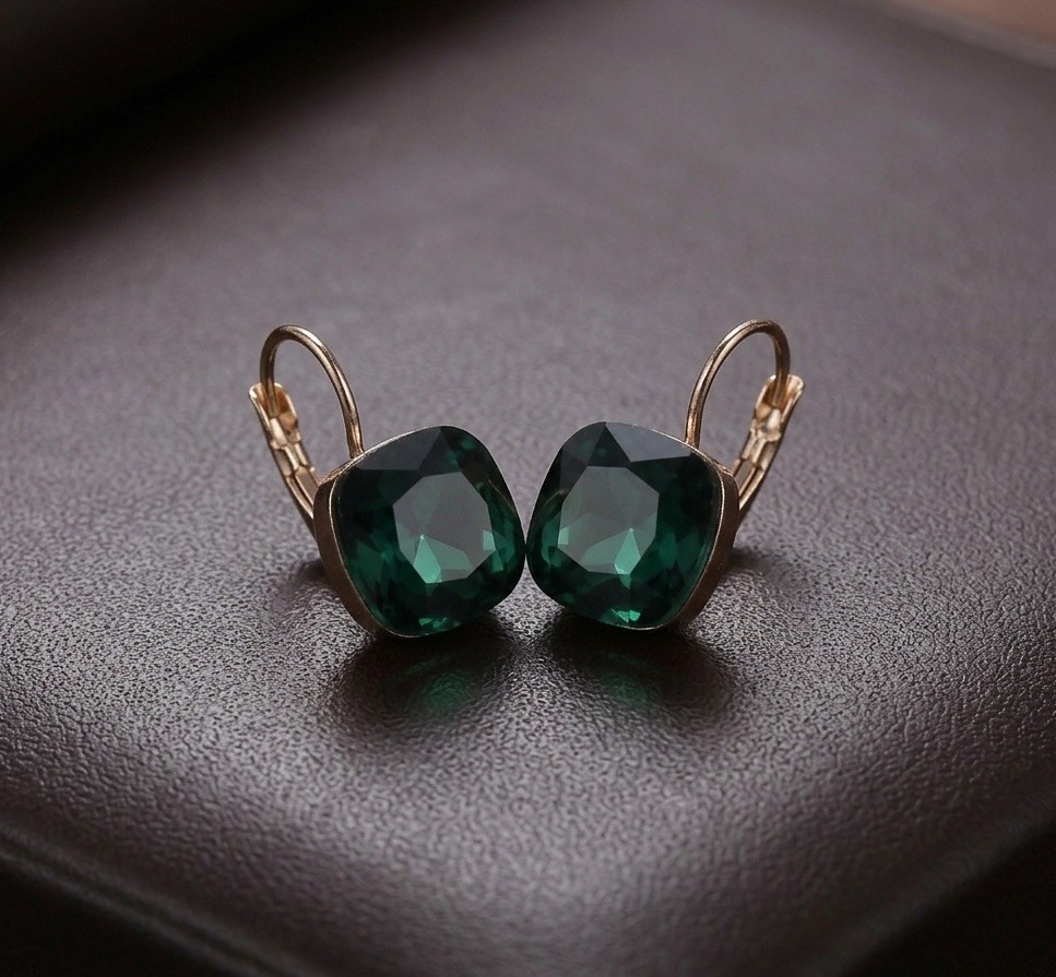 Anthropologie Square Bella Clear Austrian Hoop Crystal Earrings Gold CZ VTG Boho