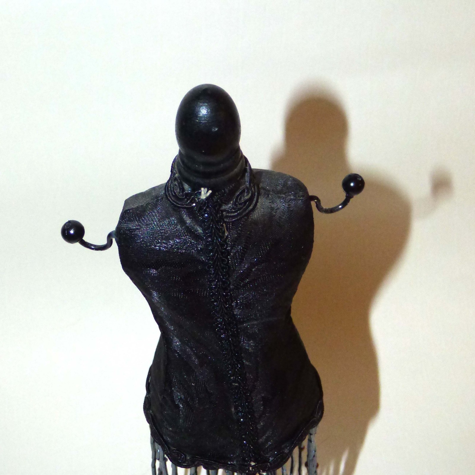 Vintage Black Mannequin Jewelry Stand Bust Gothic Victorian Fringe Beads