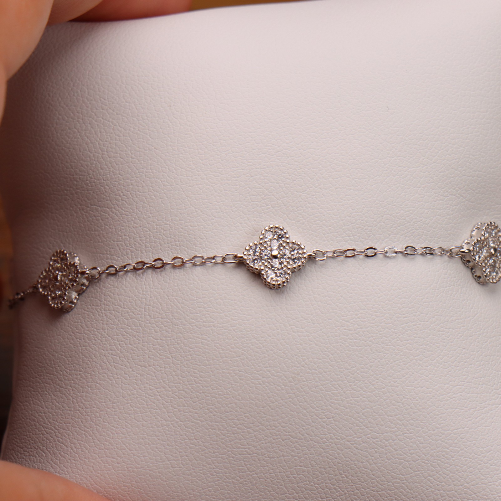 Cz Clover Bracelet Adjustable 7-8″ inch 925 Sterling Silver 8.5mm