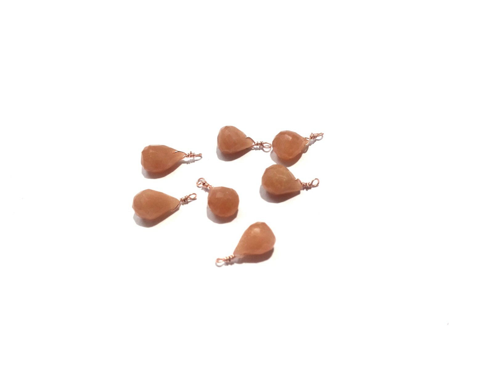 Peach Moonstone Teardrop 4×6-5x7mm Beads, Copper Plated Wire Wrapped 25 Pecs