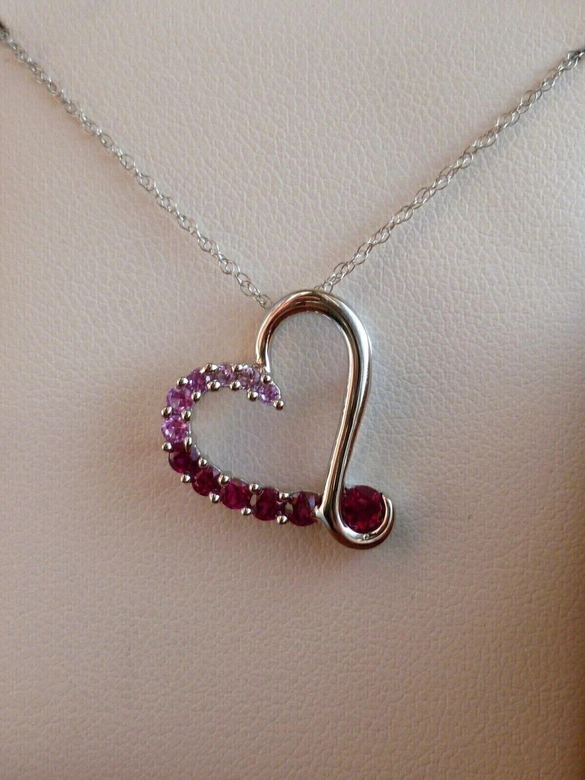 1.95Ct Round Simulated Red Ruby Heart Pendant 18″ Necklace 14k White Gold Plated